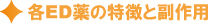 各ED薬の特徴と副作用 各ED薬の特徴と副作用